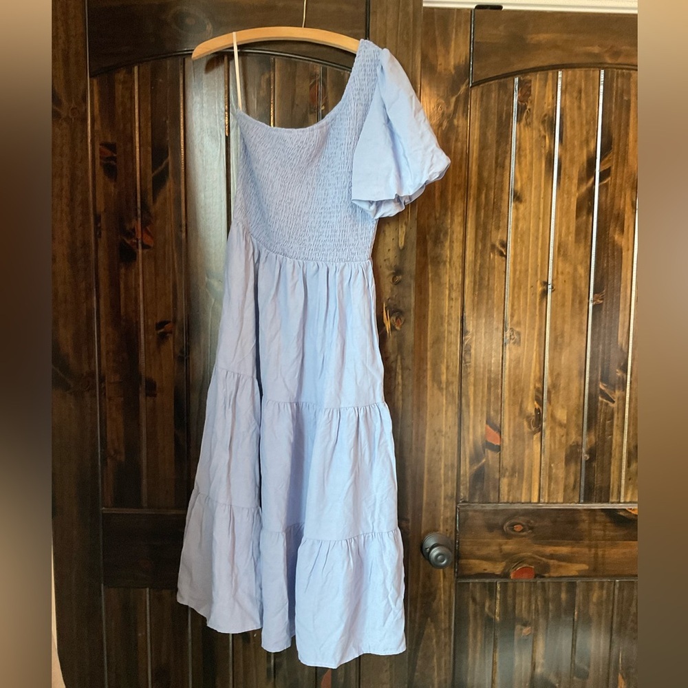 Fashion Powder Blue One Shoulder Midi Dress Size S NWT